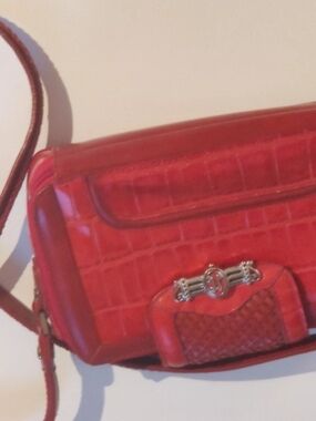 M.C. Marc Chantel Womens Red Leather Shoulder Bag... See